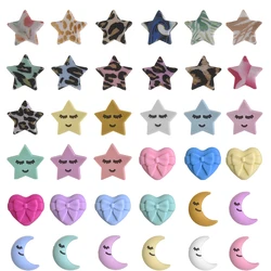 10pcs Five-pointed Star Heart Moon Silicone Beads Food Grade Teether DIY Pacifier Chain Accessories Baby Teething Toys BPA Free