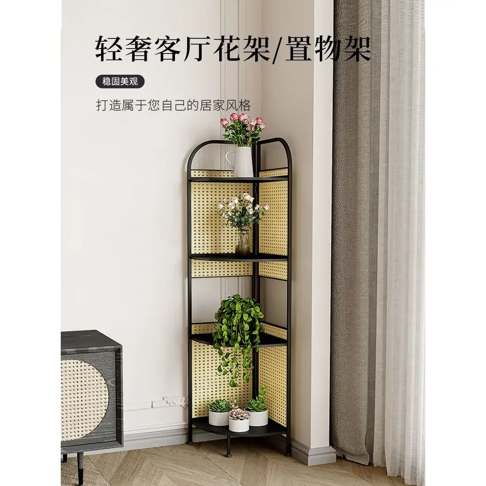 Iron Storage Rack Living Room Small Corner Display Rack Light Luxury Multi-Layer Book Storage Rack Display Cabinet Bookshelf