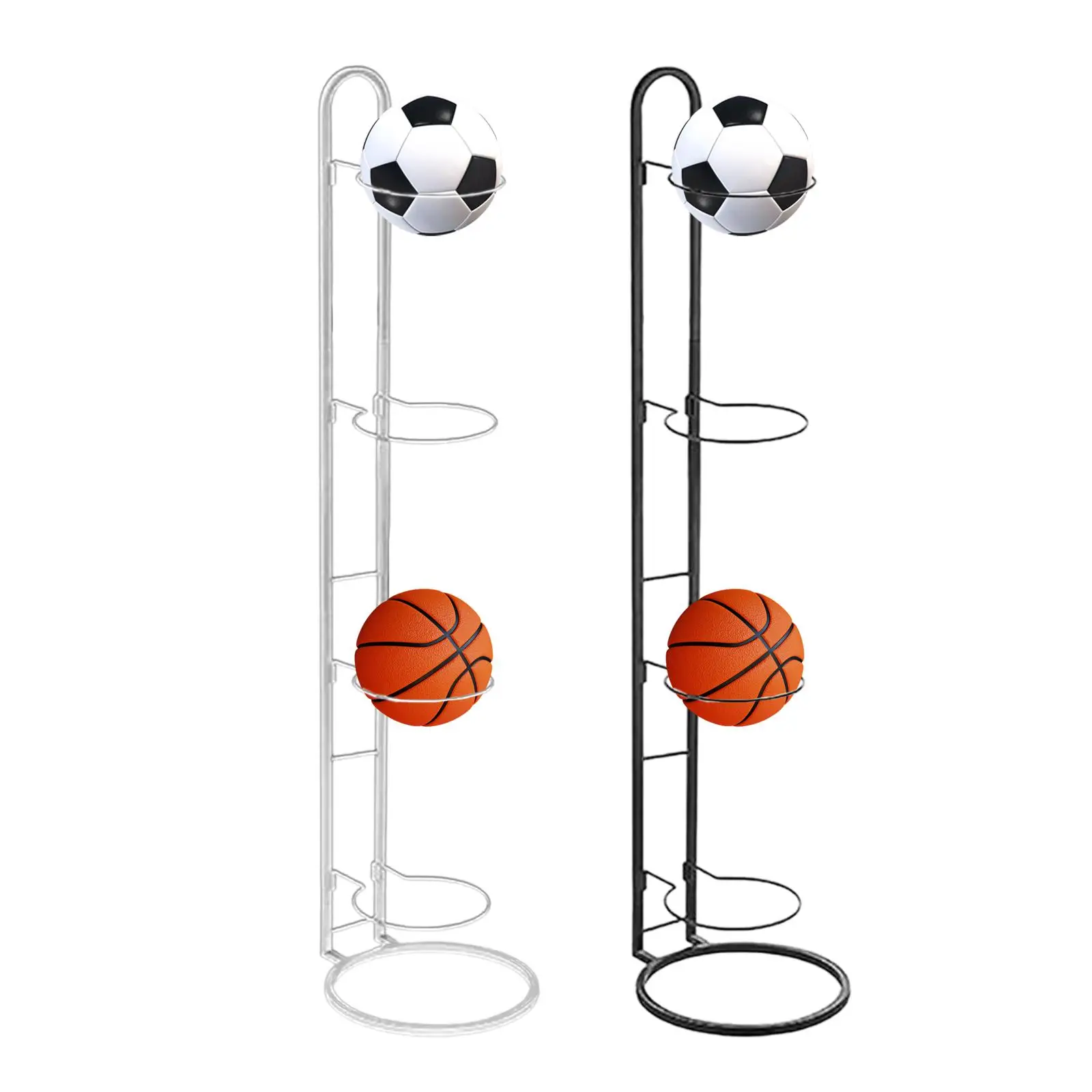 Vertical Ball Storage 4 Tier Ball Rack Indoor Home Ball Storage Display Basketball Sport Equipment Organizer Accessories