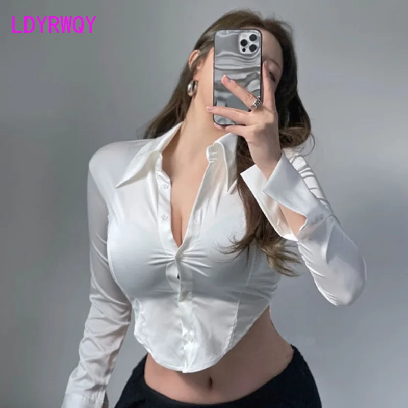 South Korea 2023 New Slim Fit, Slim Temperament, Slim Figure, Short Waist, Versatile Long Sleeve Shirt for Women