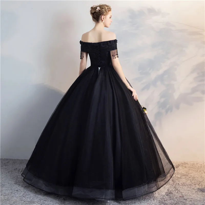 New Evening Dress 2024 Black One Shoulder Fluffy Skirt, Host\'s Evening Performance Long Princess Skirt, Wedding Dress