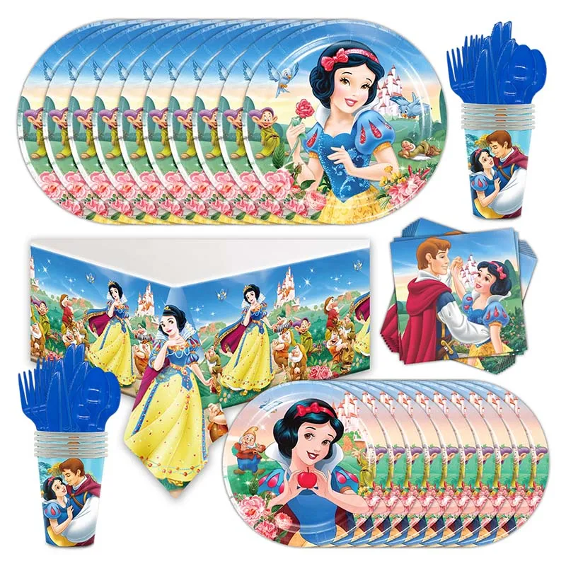 Snow White Disposable Tableware Birthday Party Decor Backdrop Baby Shower Plate Sling Cup Banner Flag Foil Balloon