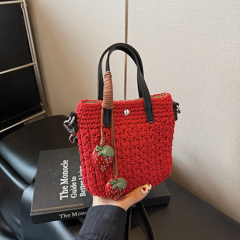 

Oversized Knitted Handbag - Textured Waterproof Tote with Detachable Strap, Fashion Week Inspired Shoulder Bag