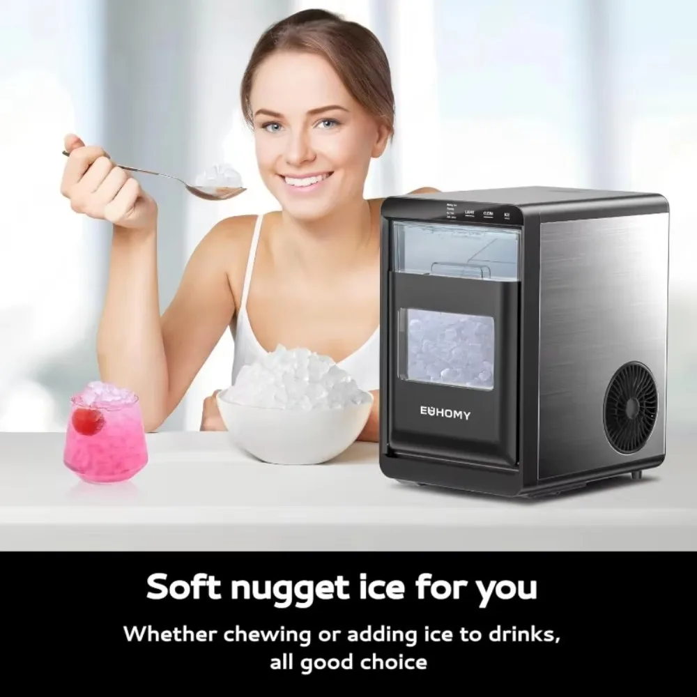 Nugget Ice Maker Countertop,44Lbs/24H Pebble Machine, Self-Cleaning Pellet Ice Machine with Ice Scoop&Basket