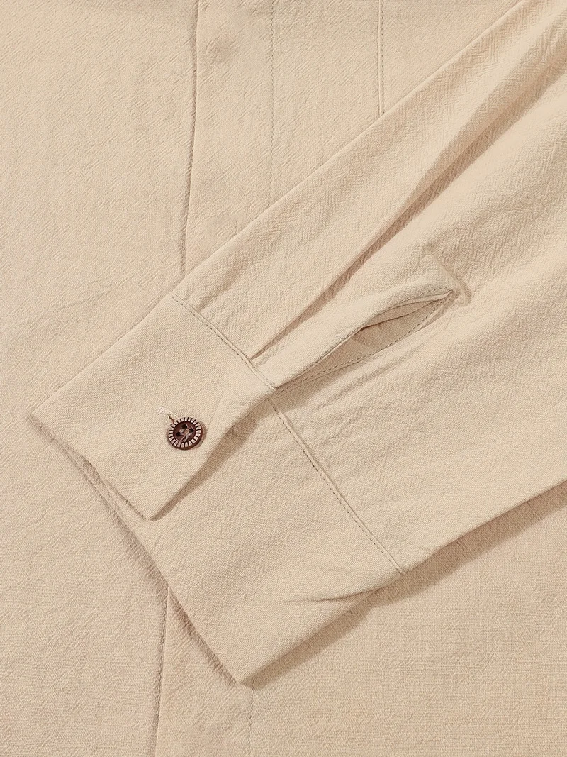 Men Spring Autumn Solid Color Linen Cardigan Lapel Collar Long Sleeve Shirt Sdd502356b7454e2ea82decc67f4ba78fU