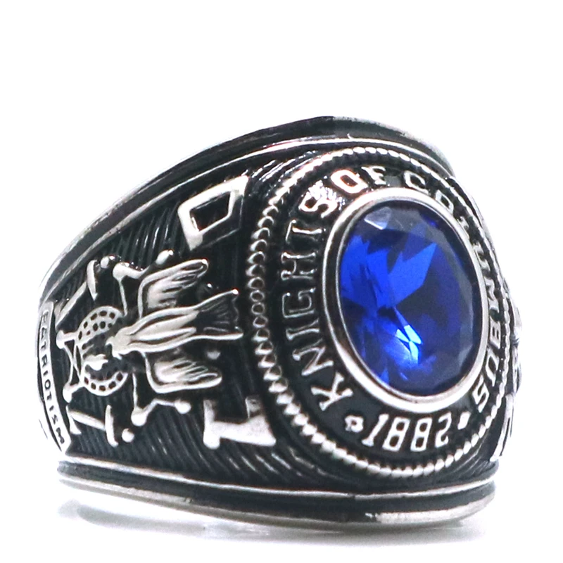Unisex 316L Stainless Steel K of C Christianity Catholicism Blue Stone Ring Since 1882