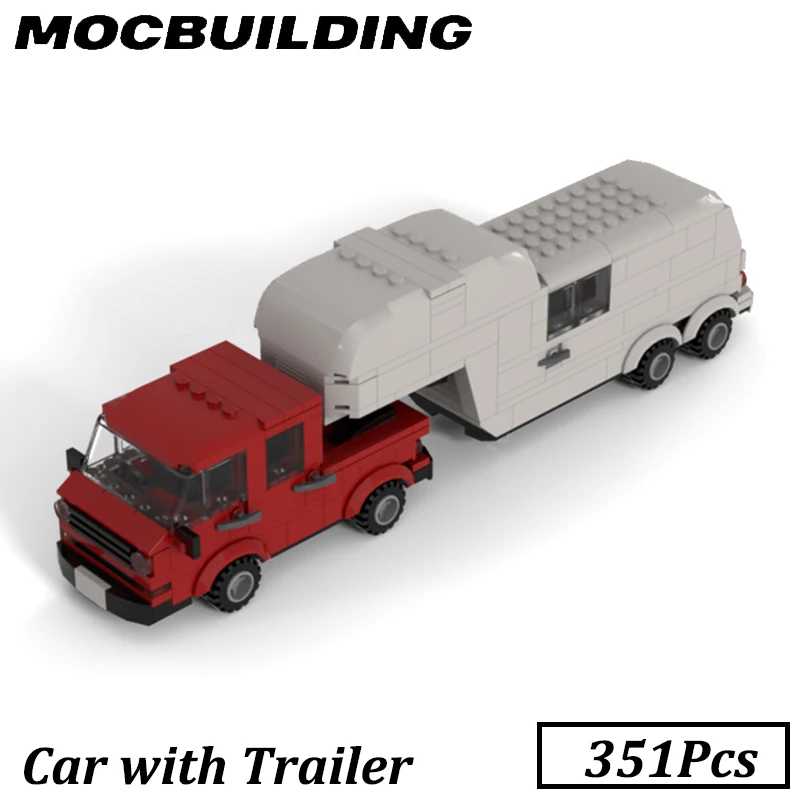 Car with Trailer Model Moc Building Block Display Set DIY Construction Brick Toy Gift Christmas Present