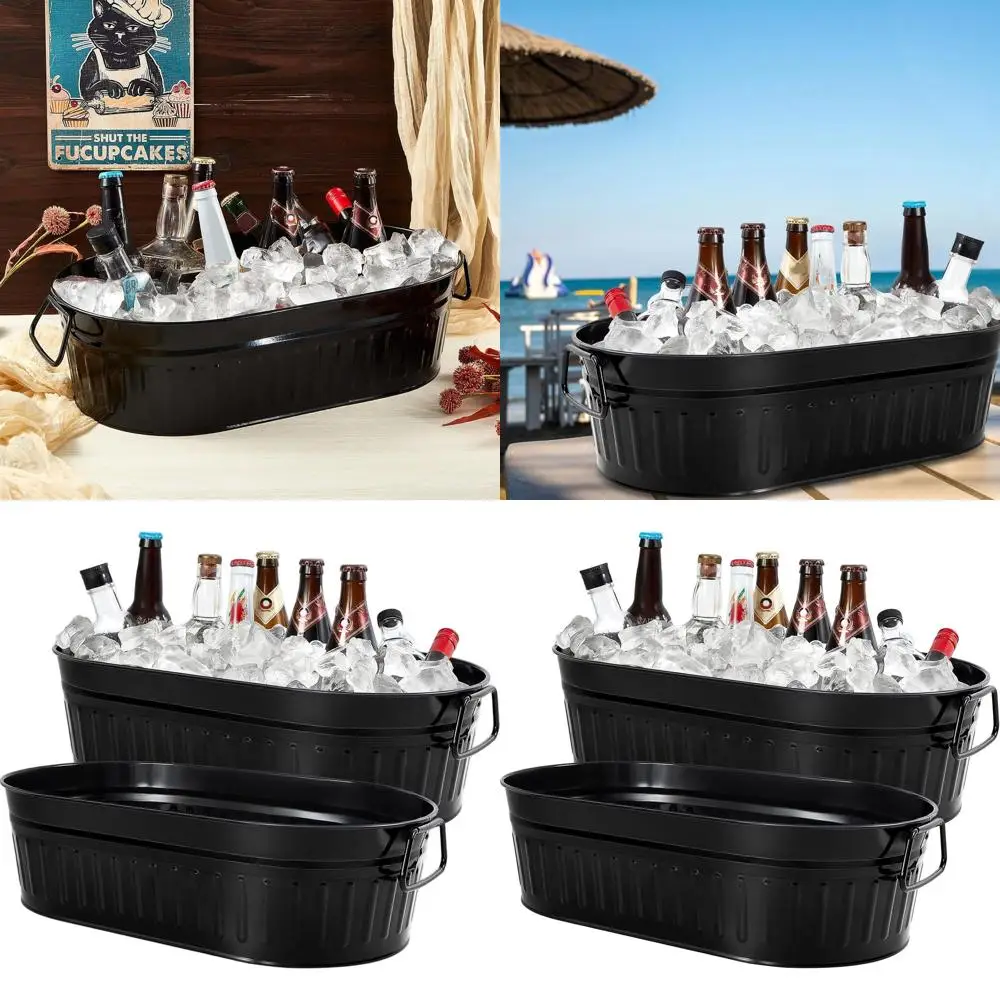 

Набор из 2 черных оцинкованных металлических ведер для напитков с ручками, для льда и напитков, идеально подходит для вечеринок и домашнего бара