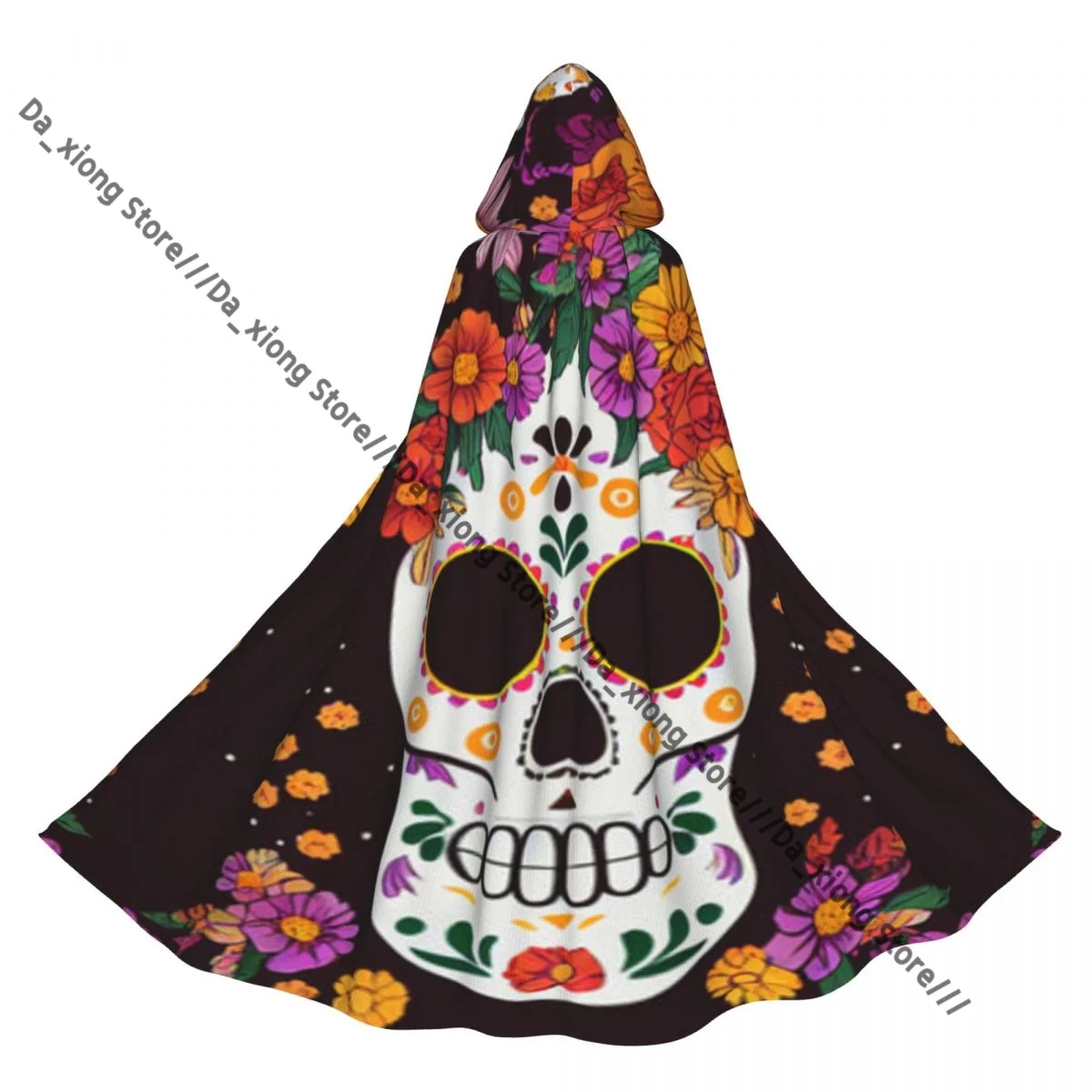 Day Of The Dead In Mexican Pattern Witch Cloak Halloween Cosplay Costume Adult Unisex Cloak Retro Ages Cape