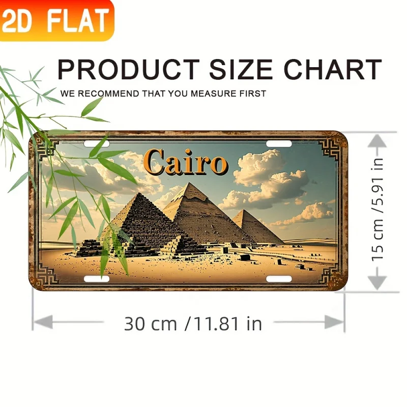 لوحة لافتة ديكور جدارية معدنية عتيقة من الألومنيوم مكونة من قطعتين - تصميم كايرو بيراميدز ريترو، فن للمنزل والمقهى والمطعم