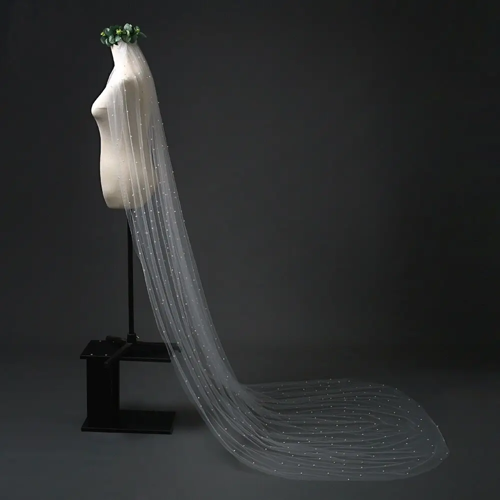 Voile de Mariage avec Perles et Peigne, 100% Fait à la Main, Accessoires de Mariage, 3m, de Luxe, Élégant