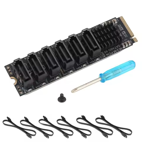 M.2 NVME M-Key PCIE 3.0 to SATA 6Gbps 6-Port Expansion Card NAS Synology Hard Drive Extended PCI-E Adapter Riser Card ASM1166 PM