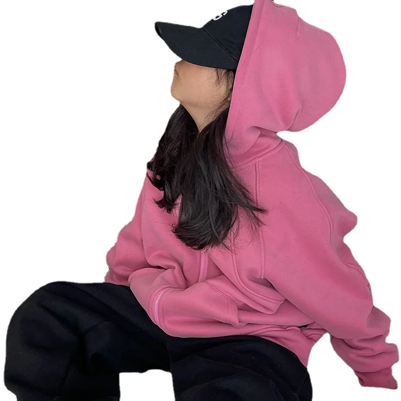 Children's plush hooded jacket 2023 winter edition Korean girls' loose fitting sweater casual versatile top