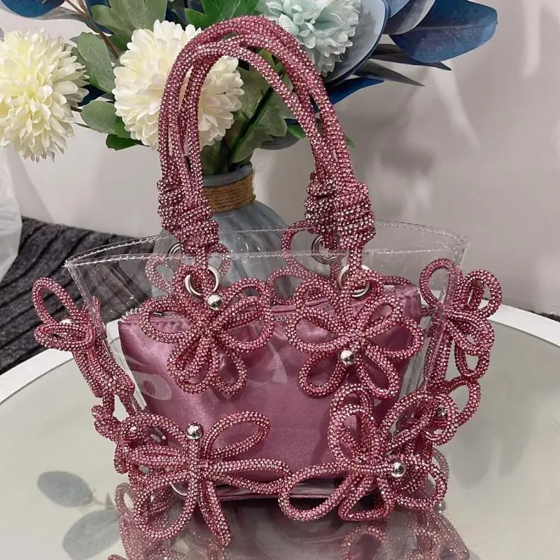 High End Aristocratic Luxury Brand Diamond Inlaid French Portable Women's Bag Diamond Flower Vegetable Basket Bag Bucket Handbag