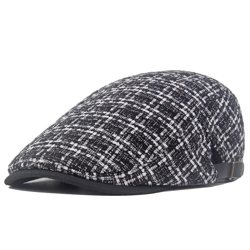 LDSLYJR Autumn and Winter Cotton Plaid Print Newsboy Caps Flat Peaked Cap Men and Women Painter Beret Hats 153