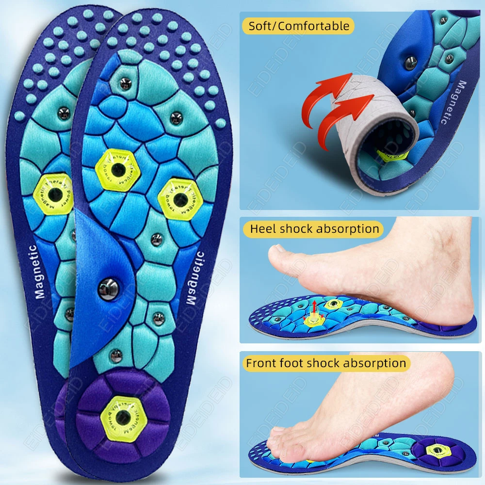 1/2 Pairs العلاج بالابر العلاج المغناطيسي النعال مكافحة التعب تدليك القدم قوس دعم الرياضة الرعاية الصحية النعال للرجال والنساء