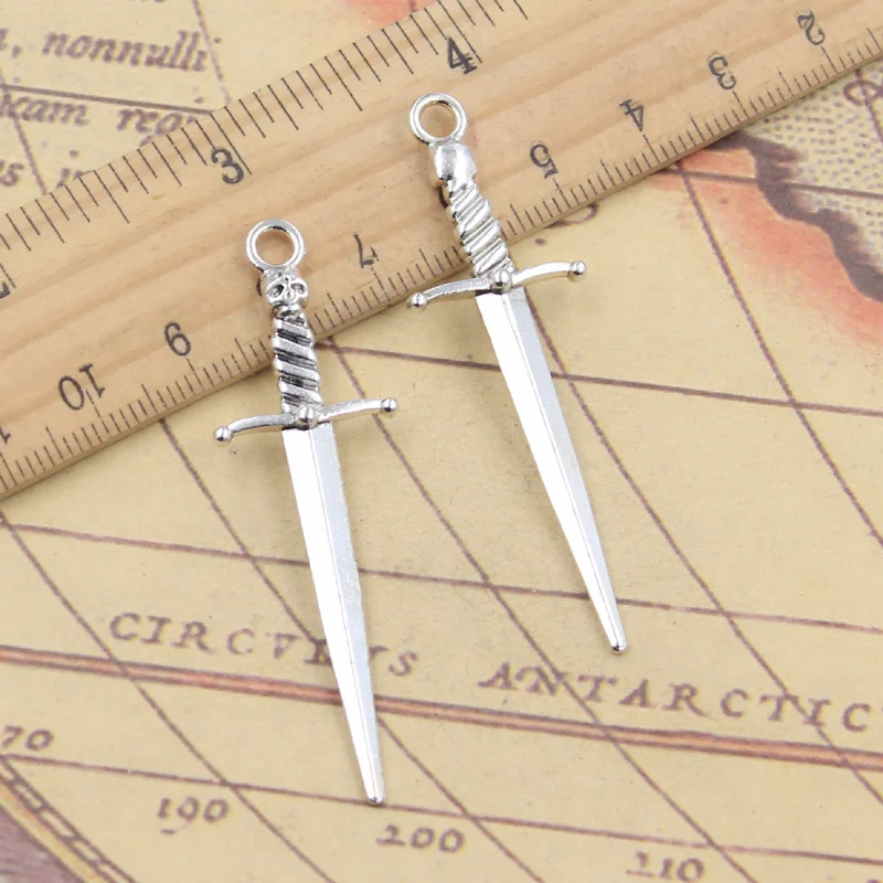 10pcs Charms Skull Sword 58x18mm Tibetan Silver Color Pendants Antique Jewelry Making DIY Handmade Craft