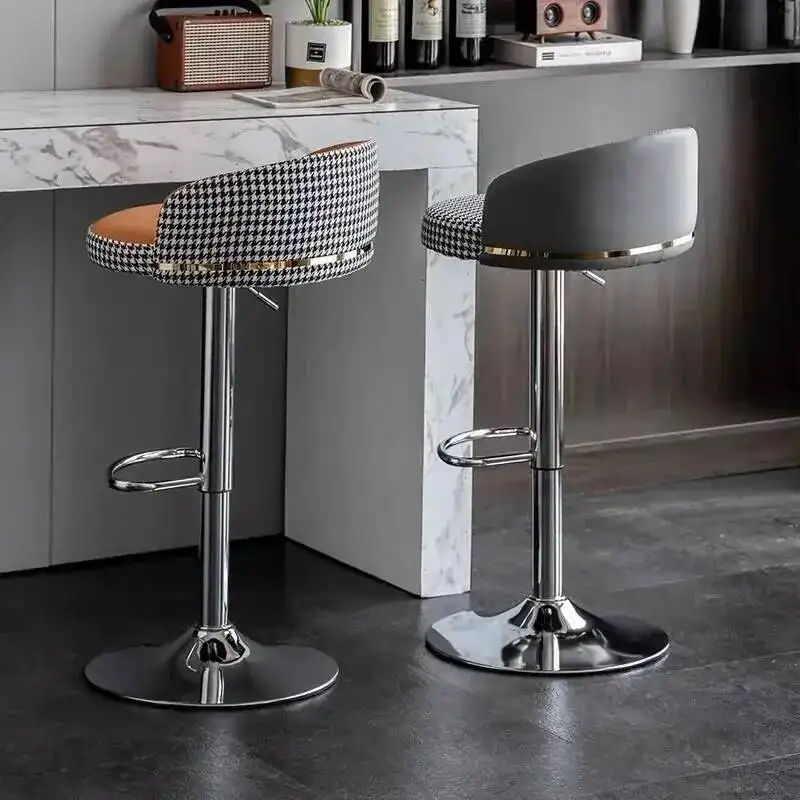 

Lift Rotation Bar Stool with Houndstooth Design Home Island High Dining Chair Front Desk Cash Register High Stool