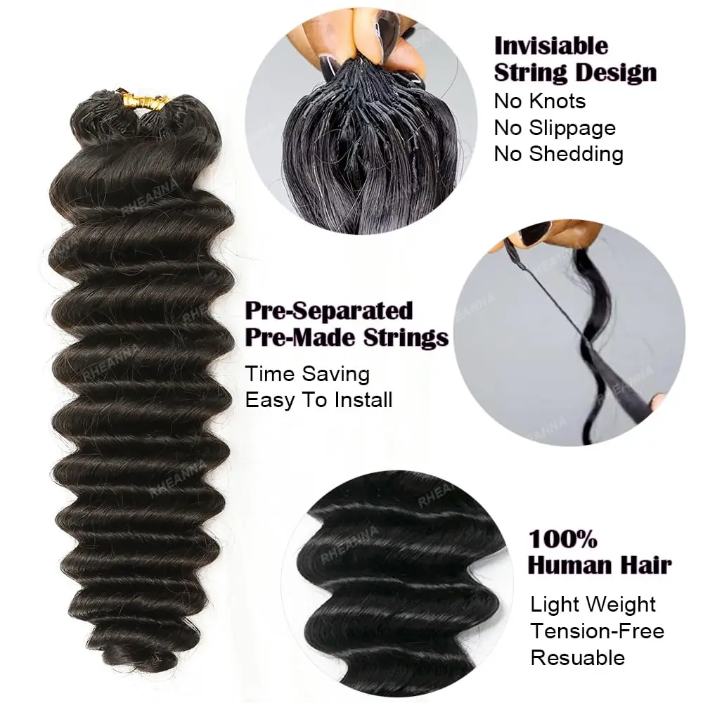 Rambut Manusia Crochet Loose Deep Wave 14-20 Inch, Tanpa Sambungan, Model Feather Crochet, 100% Rambut Manusia Asli