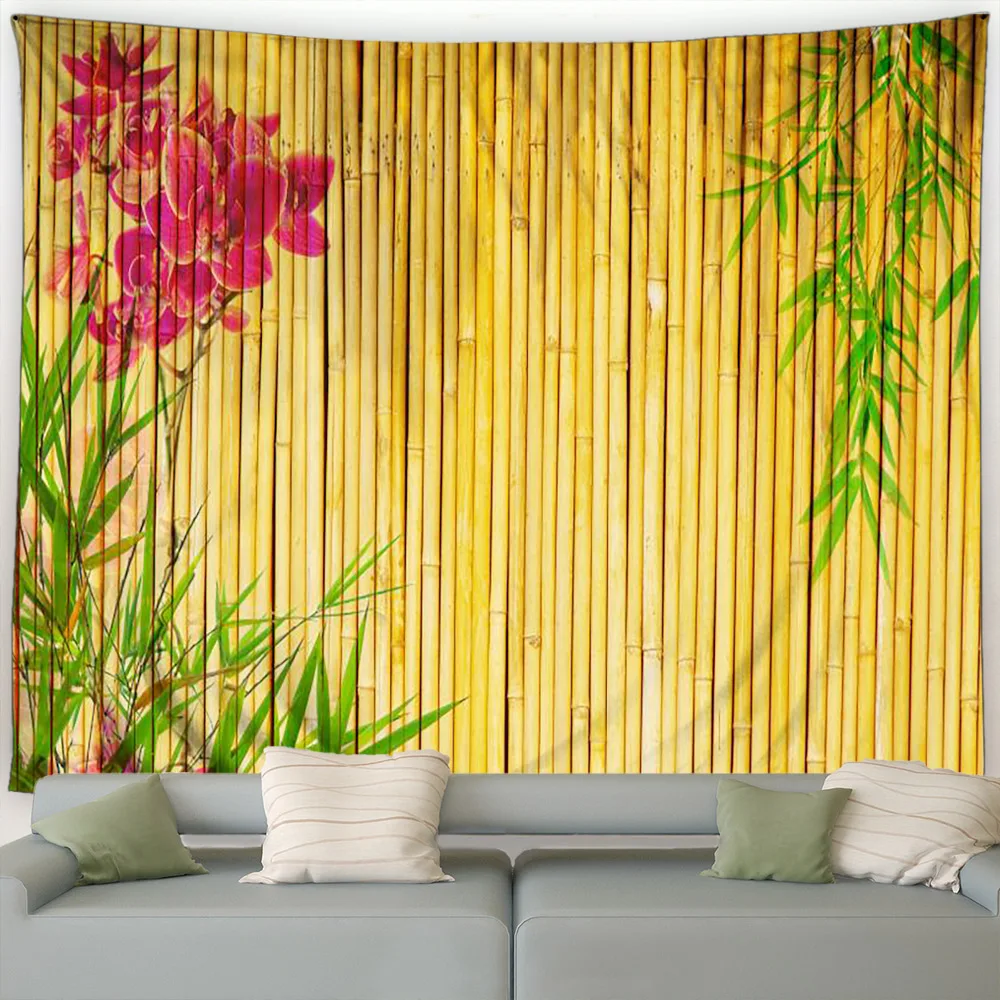 Bamboo Tapestry Stems Leaves Oriental Nature Wood Image Wide Background Fabric Wall Hanging For Bedroom Living Room Dorm Blanket