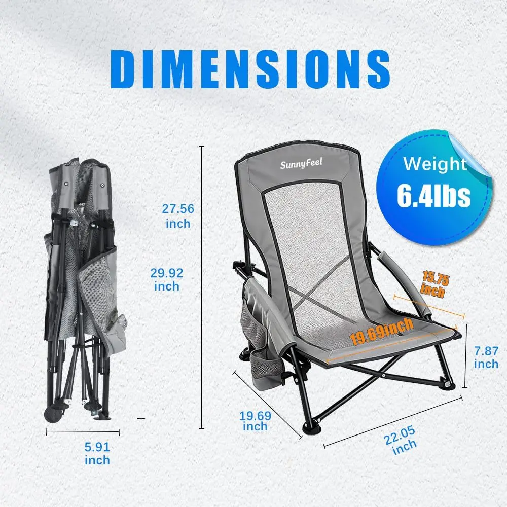Folding Low Camping Beach Chair 2 Pack, Lightweight Portable Lawn Chair with Mesh Back, Cup Holder for Outdoor Travel Picnic Concert, Foldable Camp Backpack Chair with Carry Bag - view 3