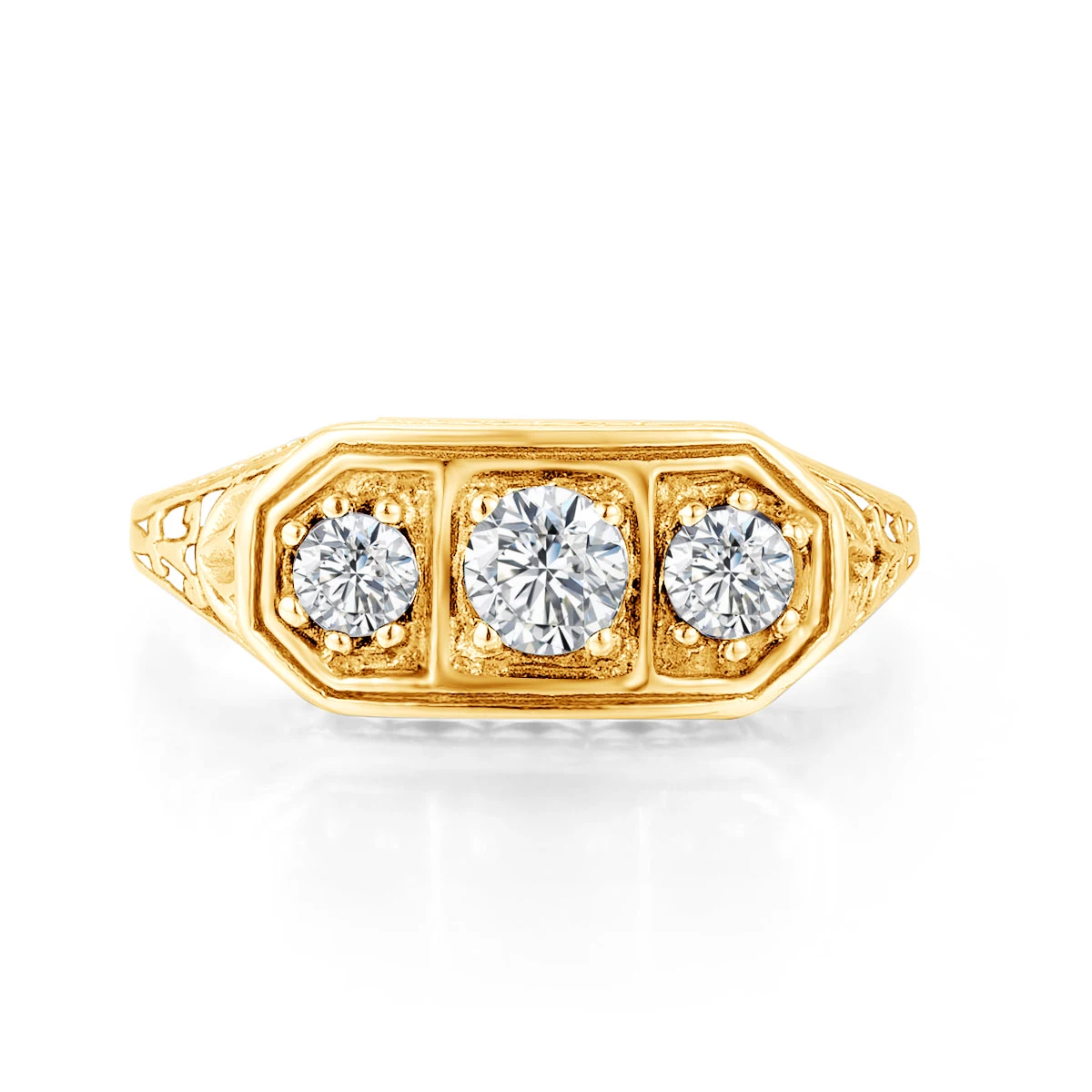 18K Farbiger 3-Stein-Moissanit-Ring für Damen, Massives 925er Silber, Hochzeitsring, zertifizierter vergoldeter Schmuck für Verlobungen – Detail 2