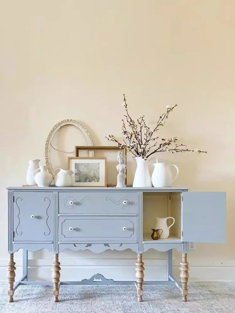 Franse massief houten woonkamer eetkamer zijkast Amerikaanse retro blauwe locker entree muur decoratieve kast gesneden veranda kast