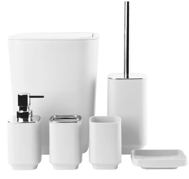 Bathroom Supplies Six-piece Square Mouthwash Cup Toothbrush Holder Trash Can Toilet Brush Bathroom Storage and Toiletry Set