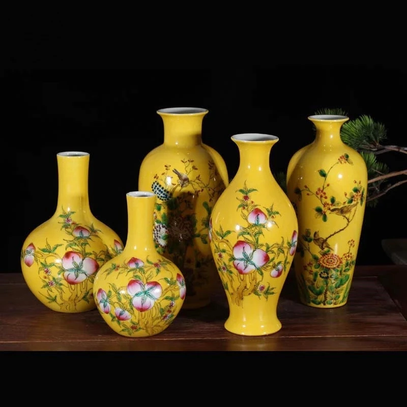 

Republic of China Hand-painted Yellow Glaze Nine Peach Vase Antique Collection Jingdezhen Antique Prcelain