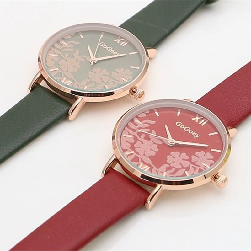 Luxury Watch For Women Simple Dress Ladies Quartz Leather Wristwatch GOGOEY Elegant Flower Female Clock Dropship reloj mujer