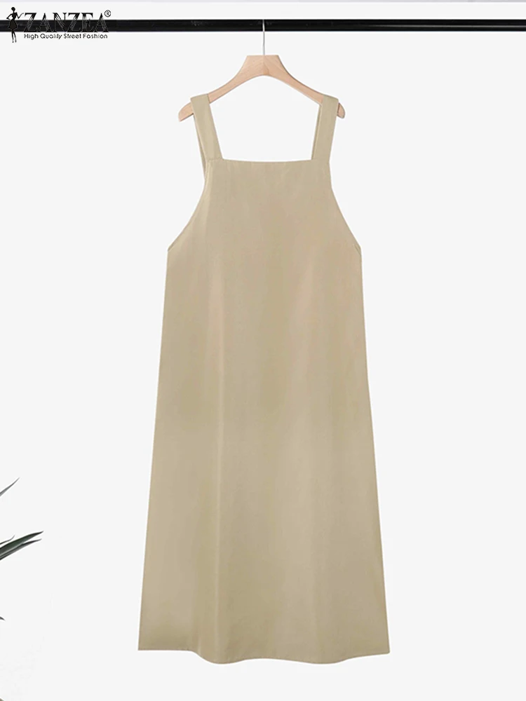 ZANZEA فساتين الحجاب الإسلامي عباية 2025 الصيف النساء وزرة فستان بلا أكمام أزرار فستان الشمس رداء فام الصلبة IsIamic الملابس