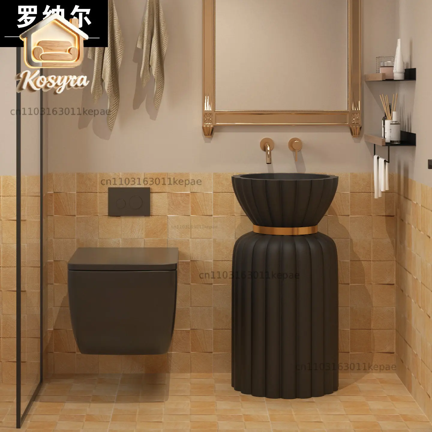 

French green art wash basin, bathroom integrated floor-to-ceiling washbasin, personalized creative designer, column basin