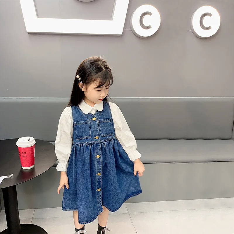 Girls Princess Dress Children's Autumn Denim Skirt Spring Autumn Children's Clothing（not Include A Beige Top）