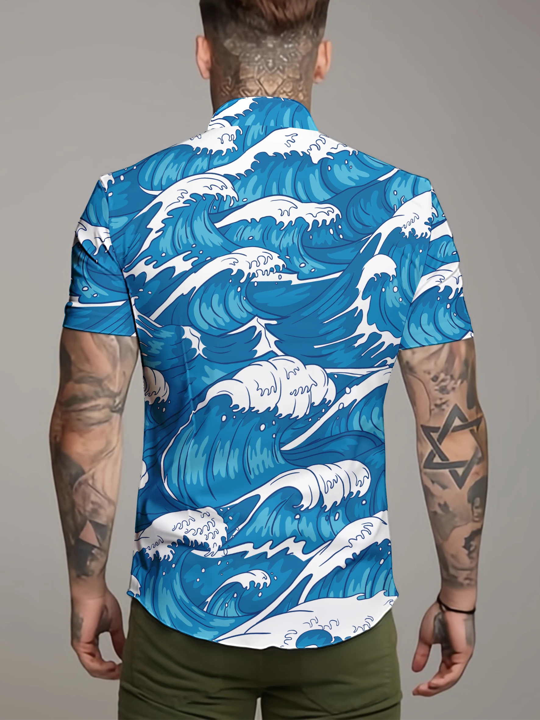 Summer Fashion Wave Abstract Lines Ripple Simple 3D Printing Hawaiian Beach Casual Party Street Men\'s Short Sleeved Shirt