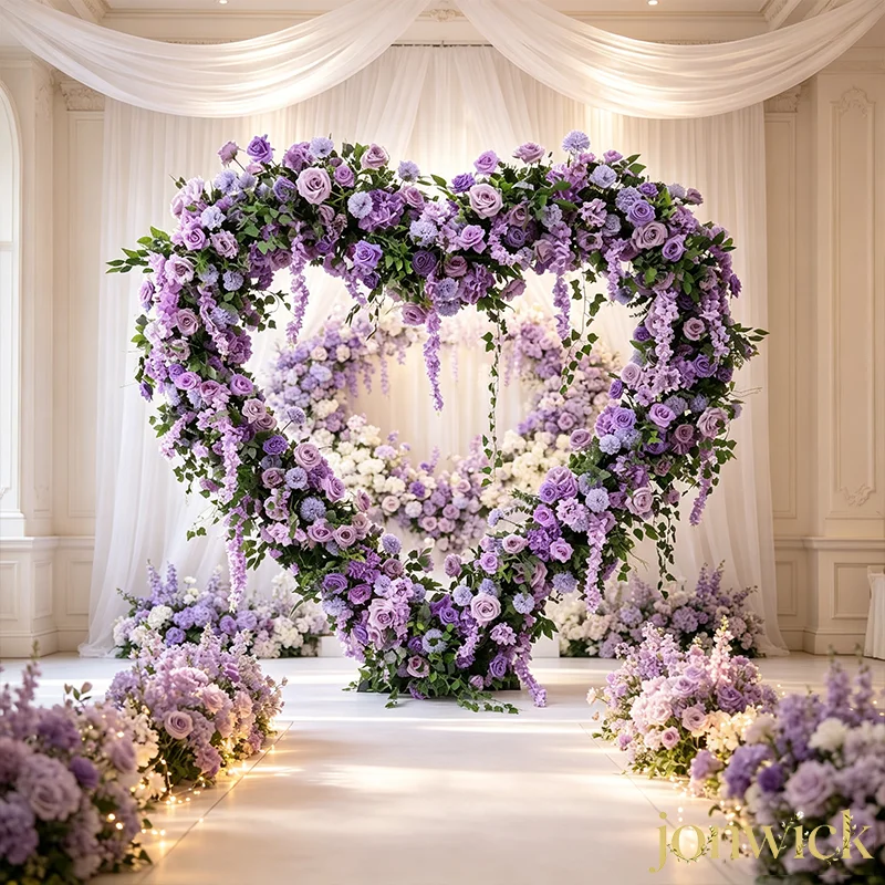 Lavendelviolette herzförmige künstliche Rosenranke Blumenarrangement Hochzeits-Hintergrund Valentinstag Event-Dekoration – Detail 3
