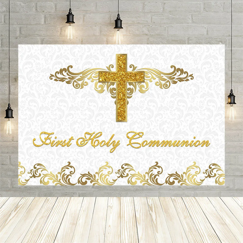 Cậu Bé Gái Đầu Tiên Hiệp Thông Phông Nền Trang Trí Vàng Chéo Chén ThầN Phù Hộ Cho Nền Chụp Ảnh Phòng Thu Lễ Rửa Tội Christening Biểu Ngữ Chống Đỡ