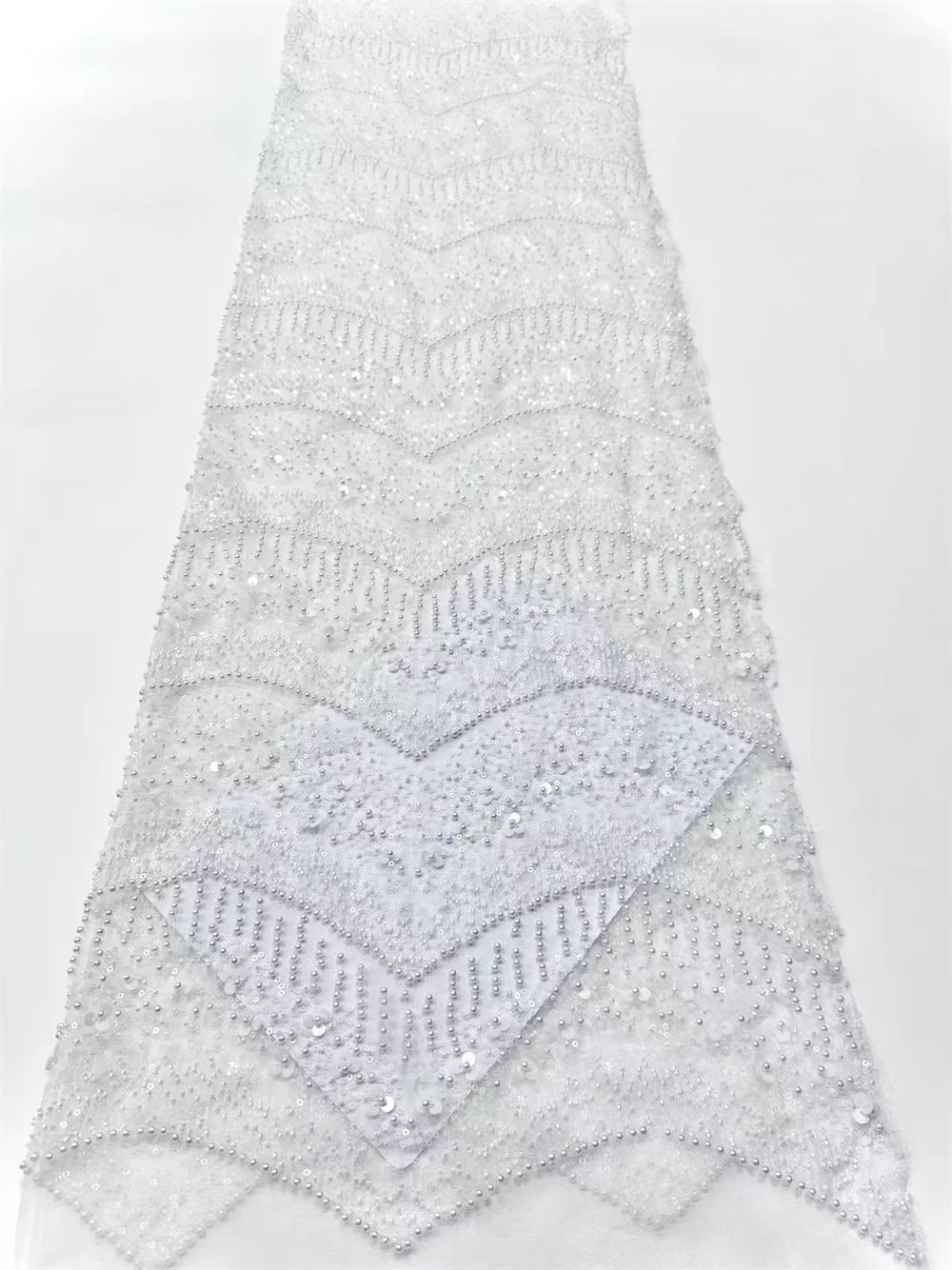 

5 ярдов роскошная белая кружевная ткань высокого качества, вышитая бисером и блестками, африканская кружевная ткань для вечерних платьев Hm29-1