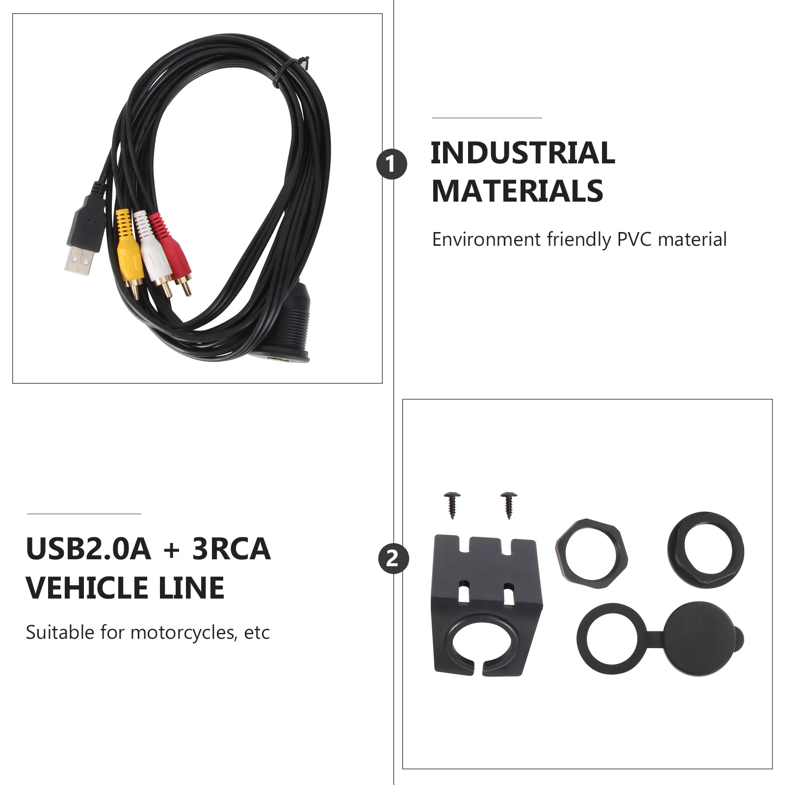 

2m Car Bike Boat Flush Mount USB 3.5mm Aux Extension Cable Black Durable Audio Adapter Lead Cord Car Flush Mount USB