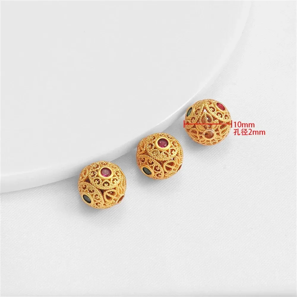 

18-каратное матовое золото, циркон, полые трехмерные бусины, 8 мм, свободные бусины, браслет «сделай сам», ожерелье с бусинами