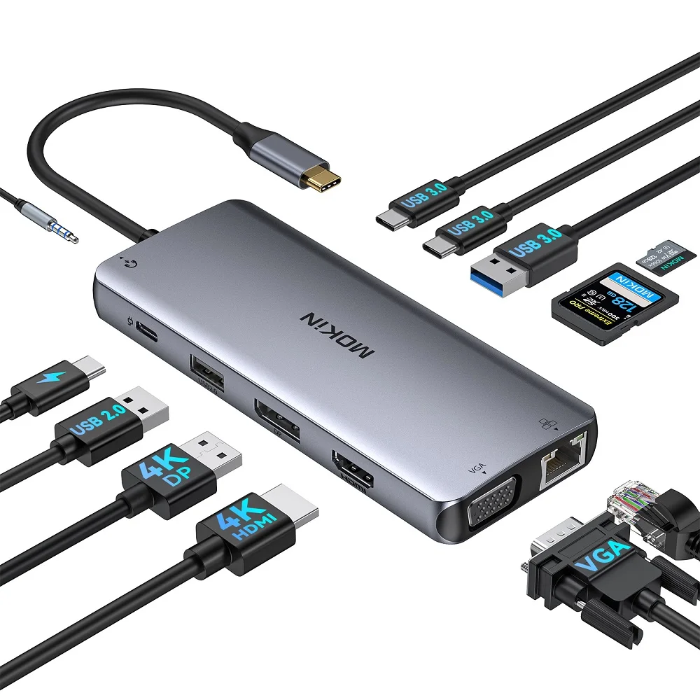 

MOKiN 12 in 1 Docking Station USB C HUB USB3.0 RJ45 VGA PD 100W 4K 60Hz HDMI For Macbook Pro M2 M1 PC Accessories
