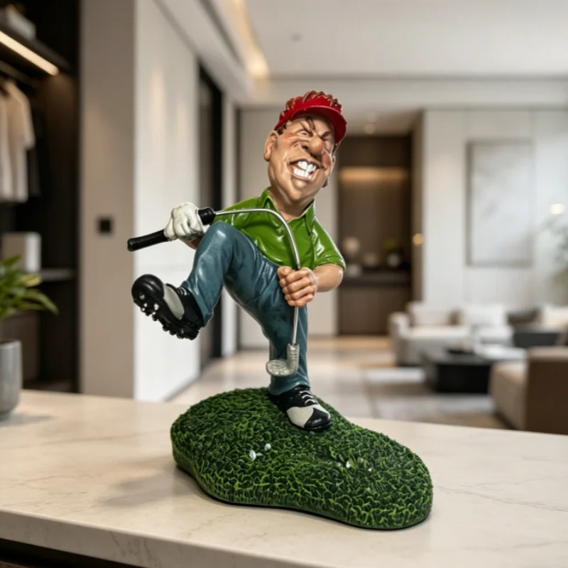 [Deine Marke] Lustige Golf-Figur, Harz-Cartoon-Golfer-Statue, Humorvolle Desktop-Dekoration für Golf-Liebhaber, Moderne Büro- und Heimdekoration – Detail 2