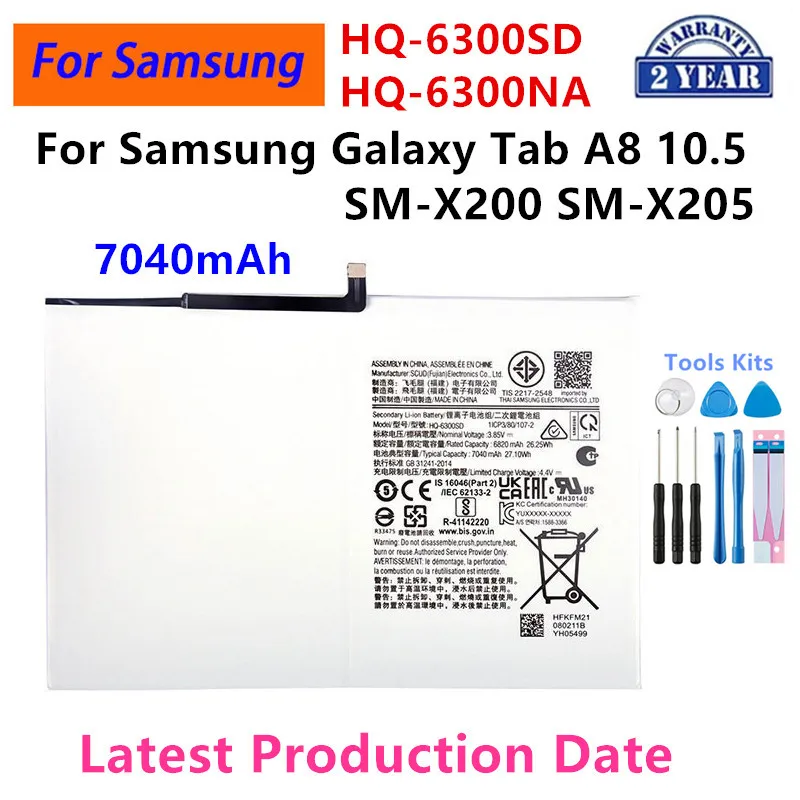 

Brand New HQ-6300SD/HQ-6300NA 7040mAh Replacement Battery For Samsung Galaxy Tab A8 10.5 SM-X200 SM-X205 Tablet batteria+Tools