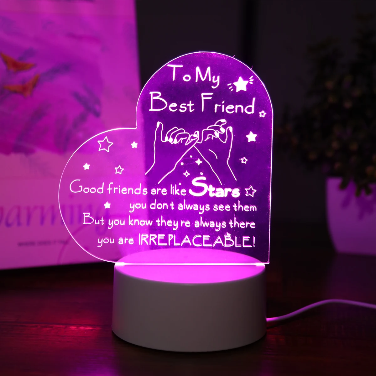 USB switch pink heart-shaped night light friendship declaration text LED light bedroom room decoration gift light