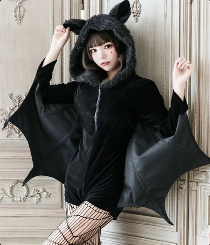 Preto Bat Wing Hoodie para Cosplay, moletom gótico, traje Punk, Kawaii