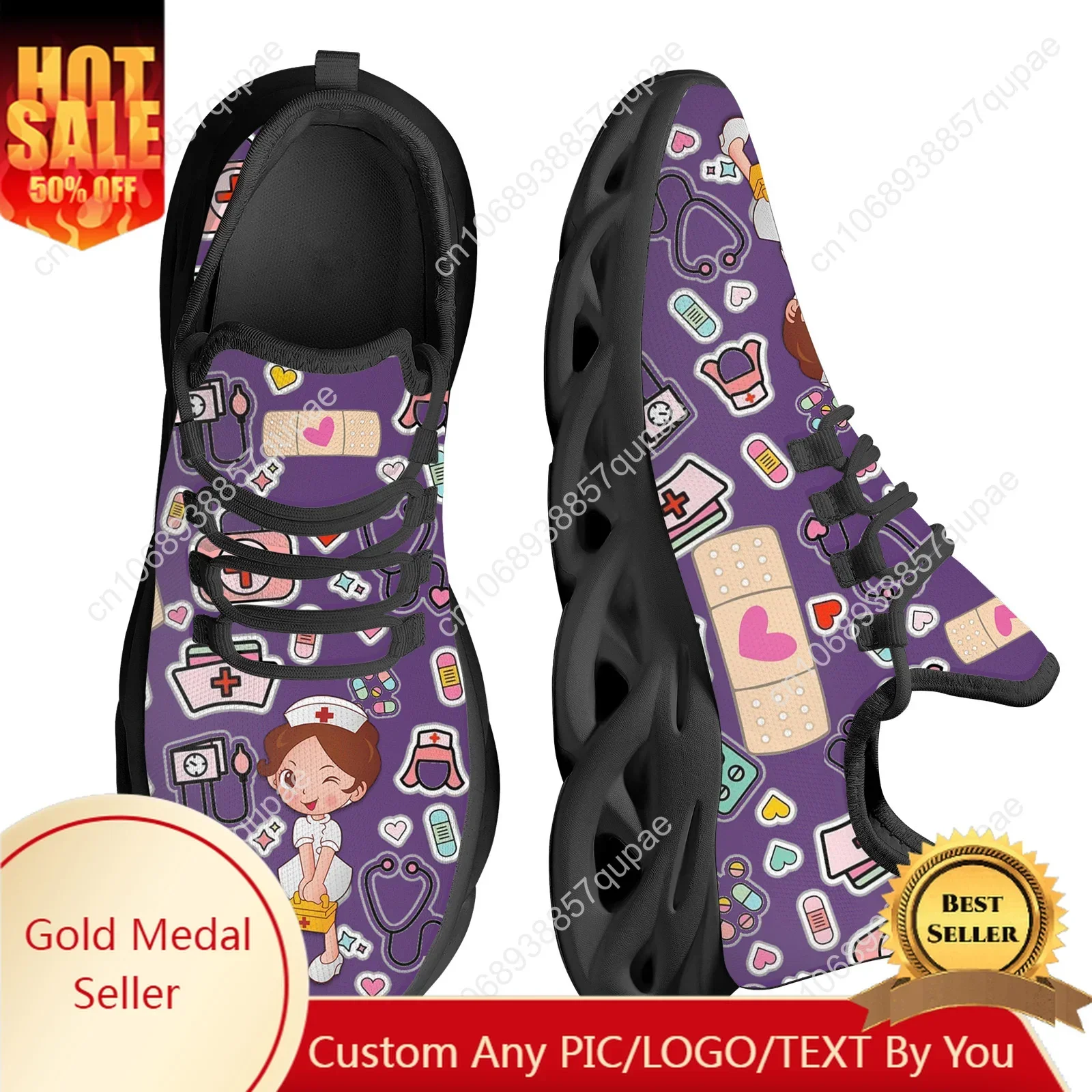 Kawaii Nurse Girls Pattern Flats Sneakers Shoes Mens Womens Sports Shoes Fashion High Quality DIY Sneaker Custom Made Shoe