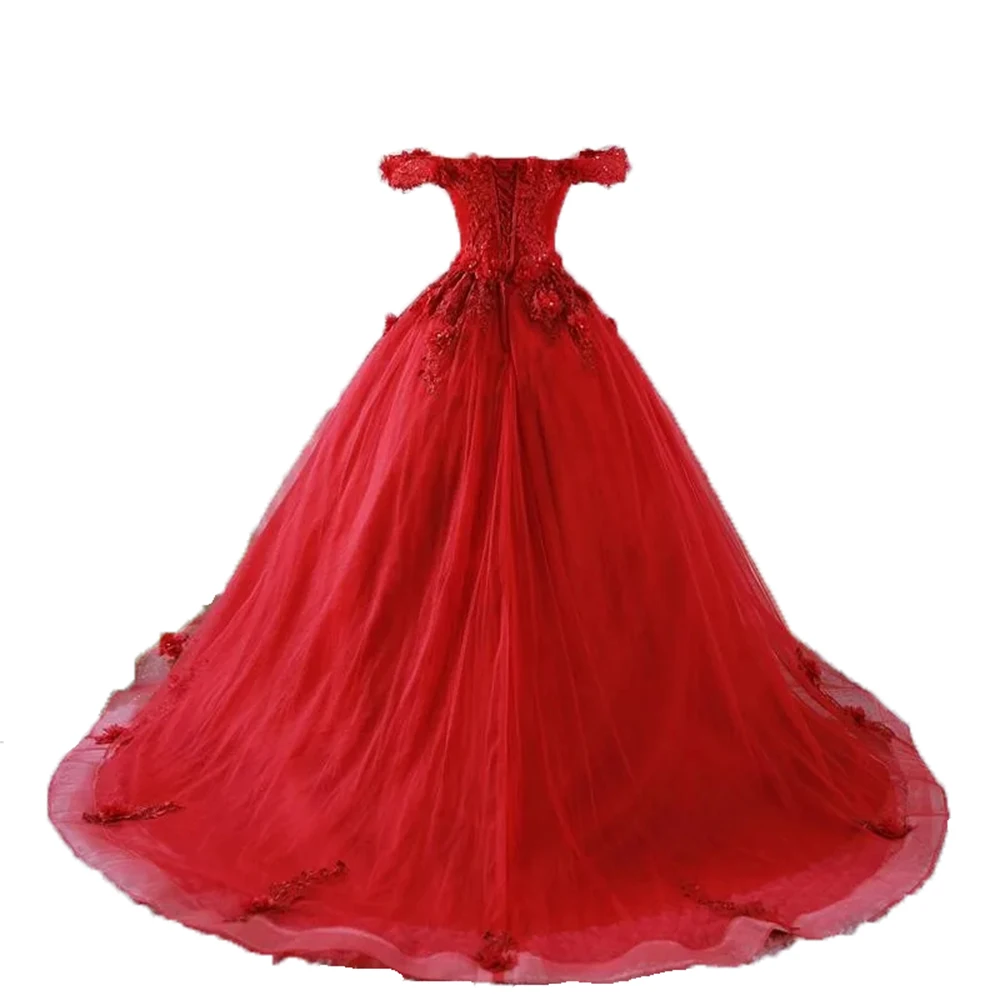 Sweet Flower Party Dress Luxury muslin Lace Ball Gown Elegant Off Shoulder Formal Prom Dress