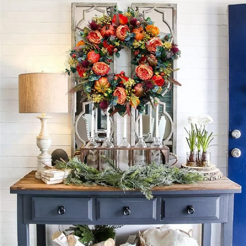 

19.7-Inch Autumn Wreath Fall Wreaths For Front Door Outside,With Pumpkin Berries Suitable For Halloween Thanksgiving Easy To Use