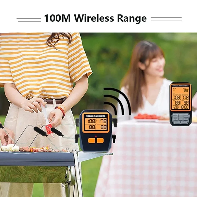 4 Probes Backlight LCD Display 100M Wireless Range Digital Kitchen Cooking BBQ Oven Meat Thermometer With Alarm Easy Install