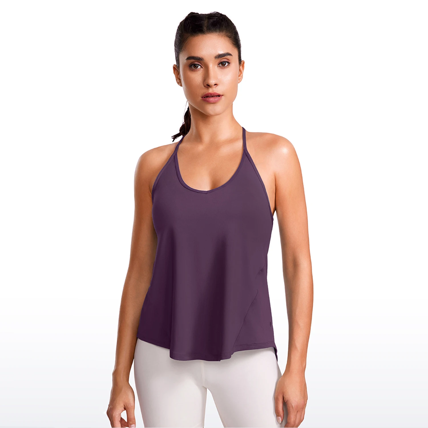 CRZ YOGA Lightweight Tank Top for Women V Neck Spaghetti Strap Workout Tanks Tie Back Yoga Sleeveless Shirts Halter Camisole