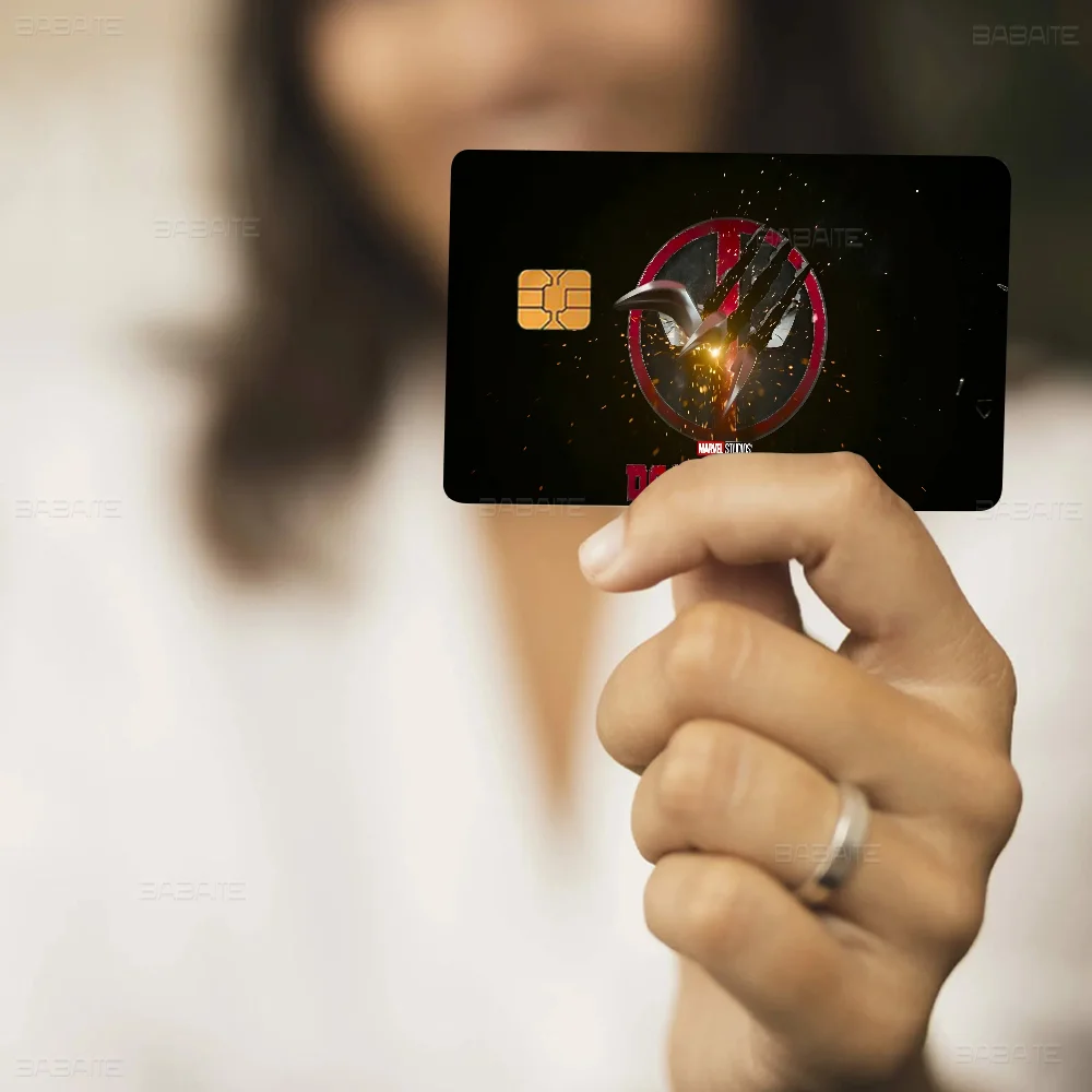 شريط لاصق من الجلد من D-Deadpool & W-Wolverine باللون الذهبي والفضي والأسود غير اللامع لبطاقة الخصم الائتمانية للبنك